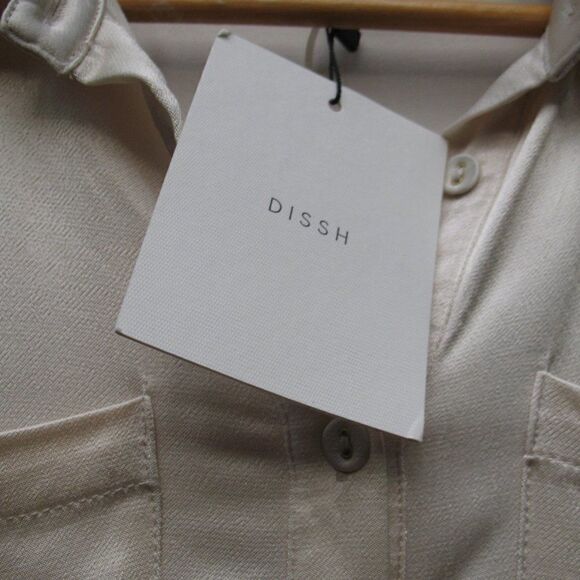 NWT Dissh Simone Satin Short Sleeve Button Front Blouse Top - Picture 9 of 11